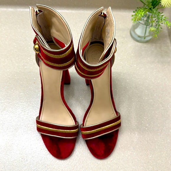 GUESS VELVET HEELS SANDALS Collection military inspired winter 2017 ❤️💛 - Picture 3 of 9